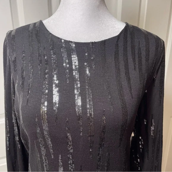 NWT Karen Kane Starlight Black Sequins Sheath Dress Long Sleeve XL - Picture 4 of 16